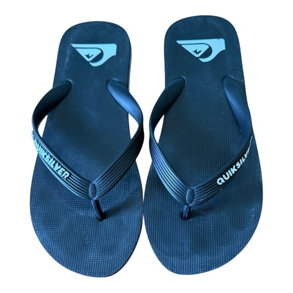 Quicksilver Men's 8/9 Flip Flops Thong Sandals Beach Surfing Black/White - Picture 1 of 5